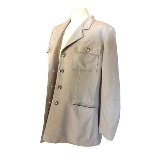 Le Suit Blazer Oatmeal Khaki Size 12 Safari Pockets - Picture 2 of 9